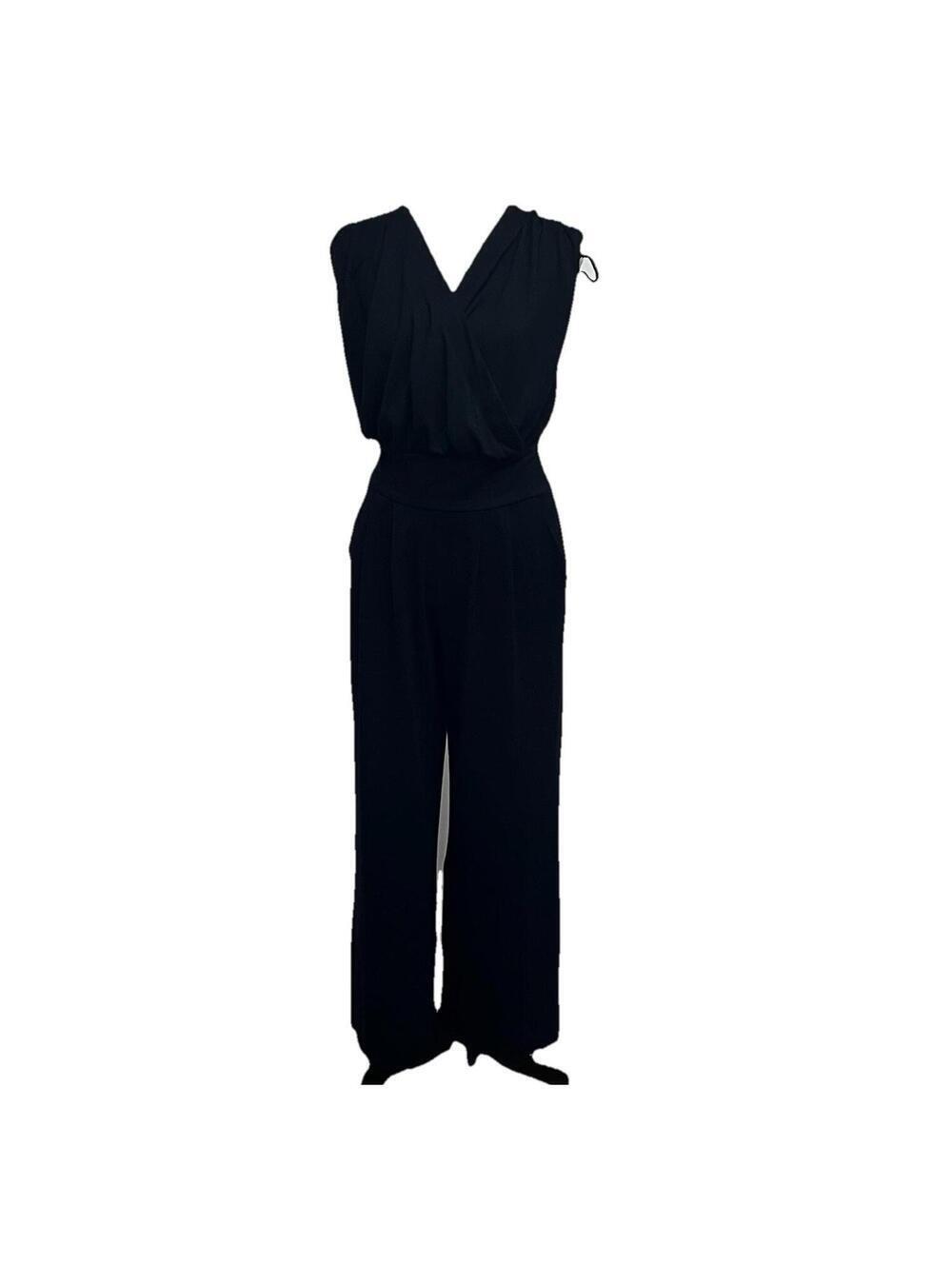 CAbi Black Wide Leg Jumpsuit Jersey Knit Sleeveless V Neck Minimalist Chic S